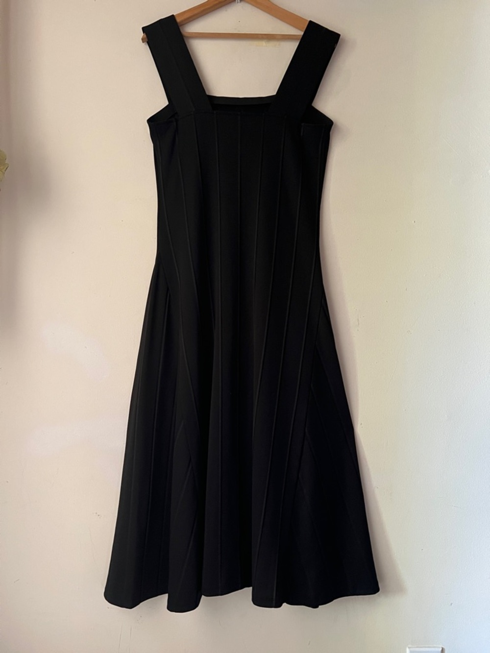 Theory Paneled Black Square-Neck Flare Midi Dress with Wide Straps Sz Large - Picture 5 of 11